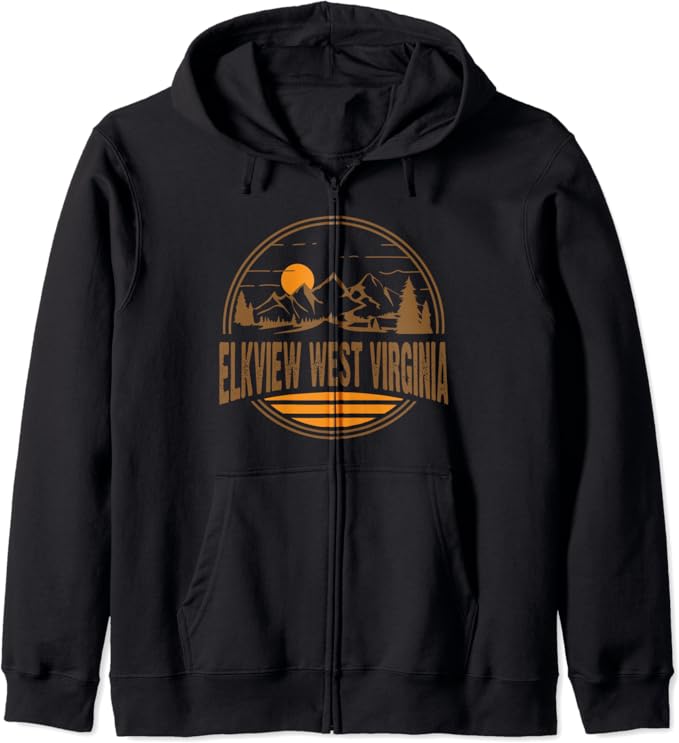 Vintage Elkview, West Virginia Mountain Print Zip Hoodie